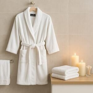 Nicole Miller New York White 100% Cotton Bathrobe Women’s Small Soft Spa Robe